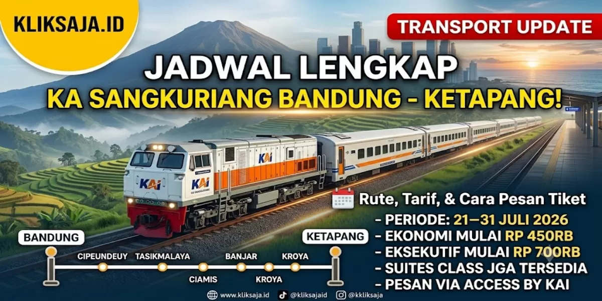 Jadwal Lengkap KA Sangkuriang Rute Bandung - Cipeundeuy - Tasikmalaya - Ciamis - Banjar - Kroya - Ketapang, Periode 21&ndash;31 Juli 2026 (Ilustrasi gambar )