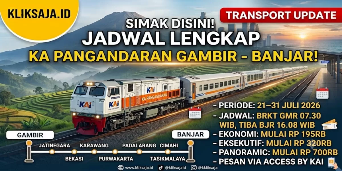 Jadwal Kereta KA Pangandaran Rute Gambir - Jatinegara - Bekasi - Karawang - Purwakarta - Padalarang - Cimahi - Banjar 21&ndash;31 Juli 2026 (Ilustrasi gambar )