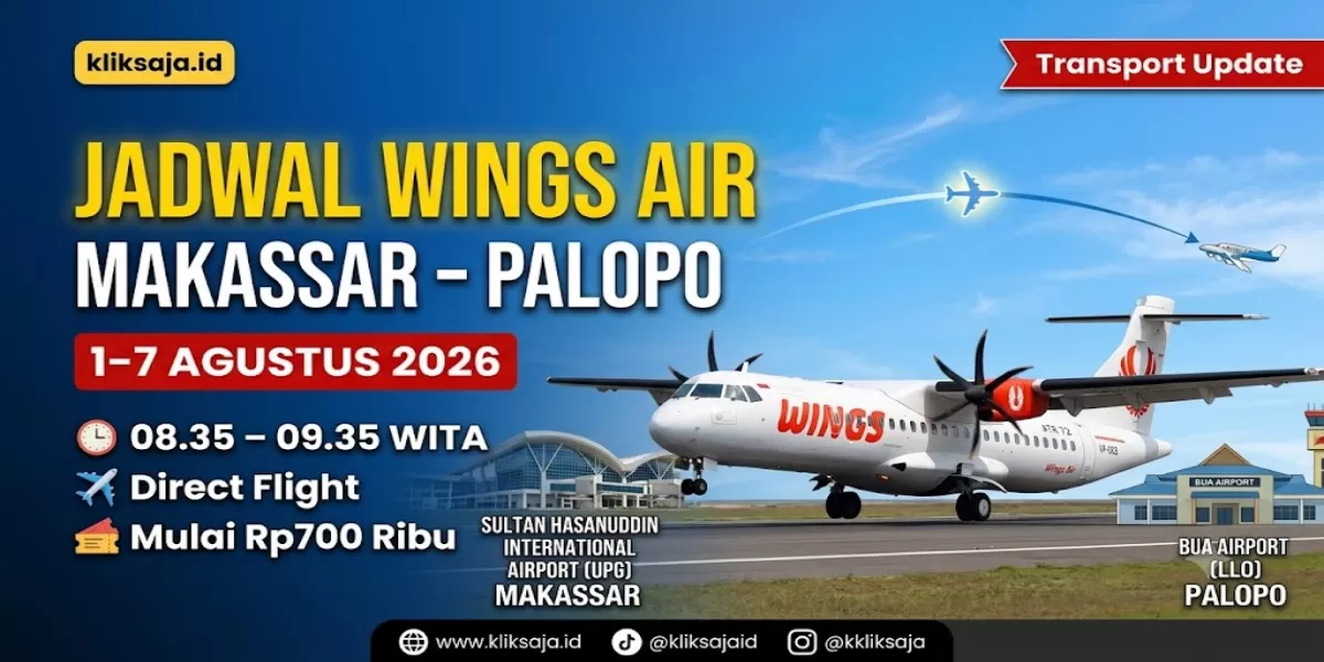 Jadwal Pesawat Wings Air Makassar&ndash;Palopo 1&ndash;7 Agustus 2026, Lengkap Jam Penerbangan, Harga Tiket, dan Cara Beli (Ilustrasi gambar )
