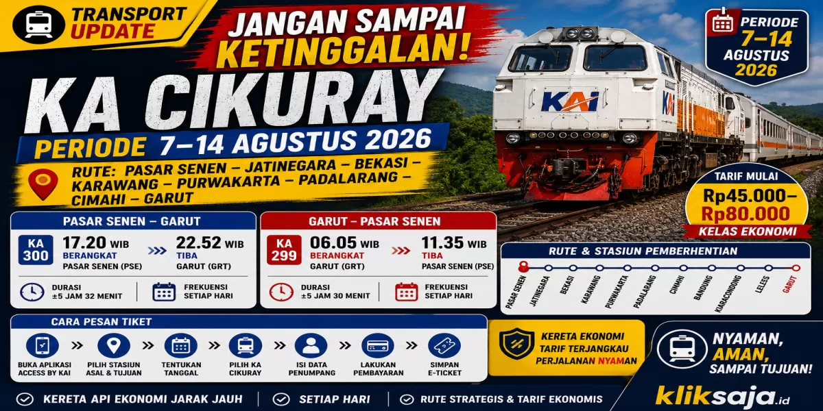 Jangan Sampai Ketinggalan! Jadwal KA Cikuray Periode 7&ndash;14 Agustus 2026 Rute Pasar Senen - Jatinegara - Bekasi - Karawang - Garut (Ilustrasi gambar )