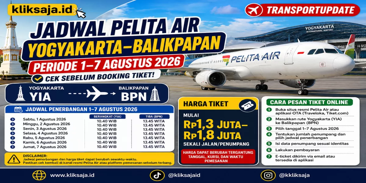Catat! Jadwal Pelita Air Rute Yogyakarta&ndash;Balikpapan Periode 1&ndash;7 Agustus 2026, Cek Sebelum Booking Tiket (Ilustrasi gambar )