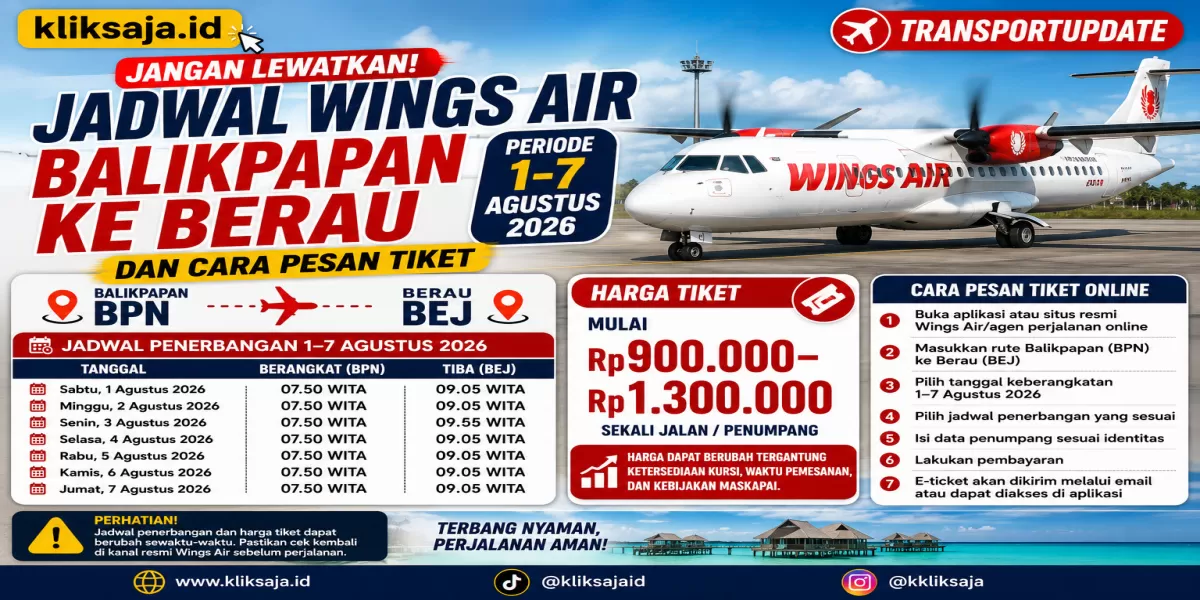 Jangan Lewatkan! Jadwal Wings Air Balikpapan ke Berau Periode 1&ndash;7 Agustus 2026 dan Cara Pesan Tiket (Ilustrasi gambar )
