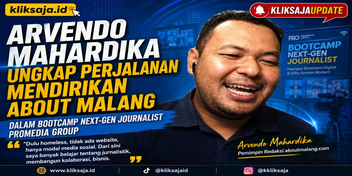 Arvendo Mahardika Ungkap Perjalanan Mendirikan About Malang dalam Bootcamp Next-Gen Journalist Promedia Group (Pimred About Malang, Arvendo Mahardika dalam  'Bootcamp Next-Gen Journalist: Navigasi Ekosistem Digital dan Etika Konten Modern' bersama Promedia Group via daring, pada Jumat, 31 Juli 2026. (Dok. Promedia))