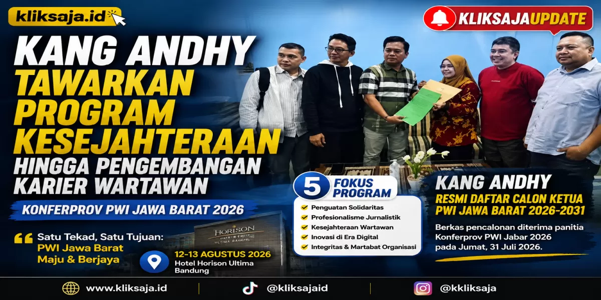 Konferprov PWI Jawa Barat 2026, Kang Andhy Tawarkan Program Kesejahteraan hingga Pengembangan Karier Wartawan (H. Hardiyansyah, S.H. atau yang akrab disapa Kang Andhy, resmi mendaftarkan diri sebagai calon Ketua Persatuan Wartawan Indonesia (PWI) Jawa Barat periode 2026-2031.)