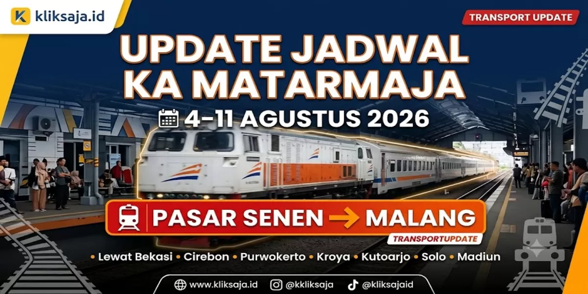 Update Terbaru! Jadwal KA Matarmaja Periode 4 &ndash; 11 Agustus 2026 Rute Pasar Senen - Bekasi - Cirebon - Purwokerto - Kroya - Kutoarjo - Solo - Malang (Ilustrasi gambar )