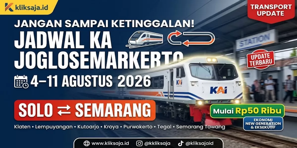 Jangan Sampai Ketinggalan! Jadwal KA Joglosemarkerto 4 &ndash; 11 Agustus 2026 Rute Solo - Klaten - Lempuyangan - Kutoarjo - Kroya - Semarang Tawang  (Ilustrasi gambar )
