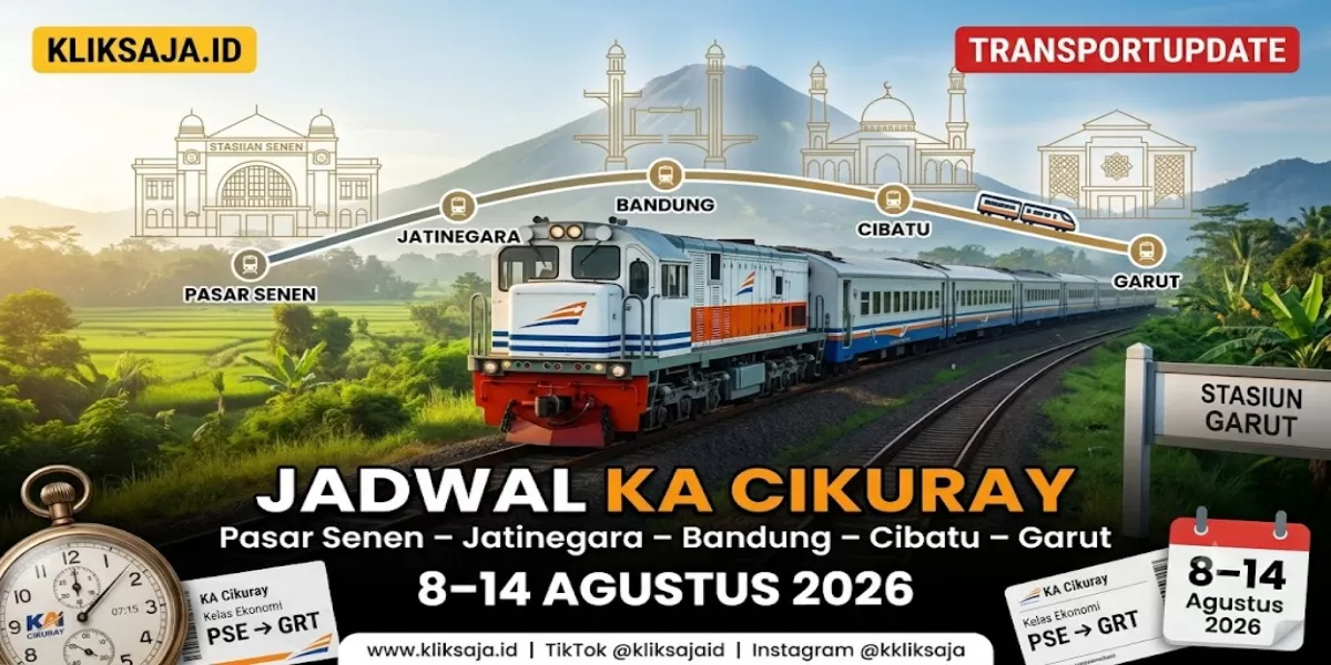 Update! Jadwal KA Cikuray Periode 8 &ndash; 14 Agustus 2026, Rute Pasar Senen &ndash; Jatinegara &ndash; Bandung &ndash; Cibatu &ndash; Garut, Lengkap dengan Jam Keberangkatan (Ilustrasi gambar )