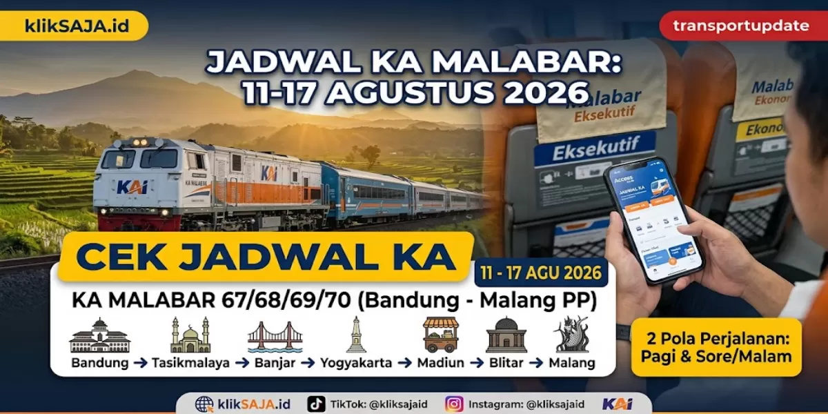 Jadwal KA Malabar Periode 11&ndash;17 Agustus 2026 Rute Kiaracondong - Leles, Tasikmalaya - Banjar - Kroya - Yogyakarta - Madiun - Blitar (Ilustrasi gambar )