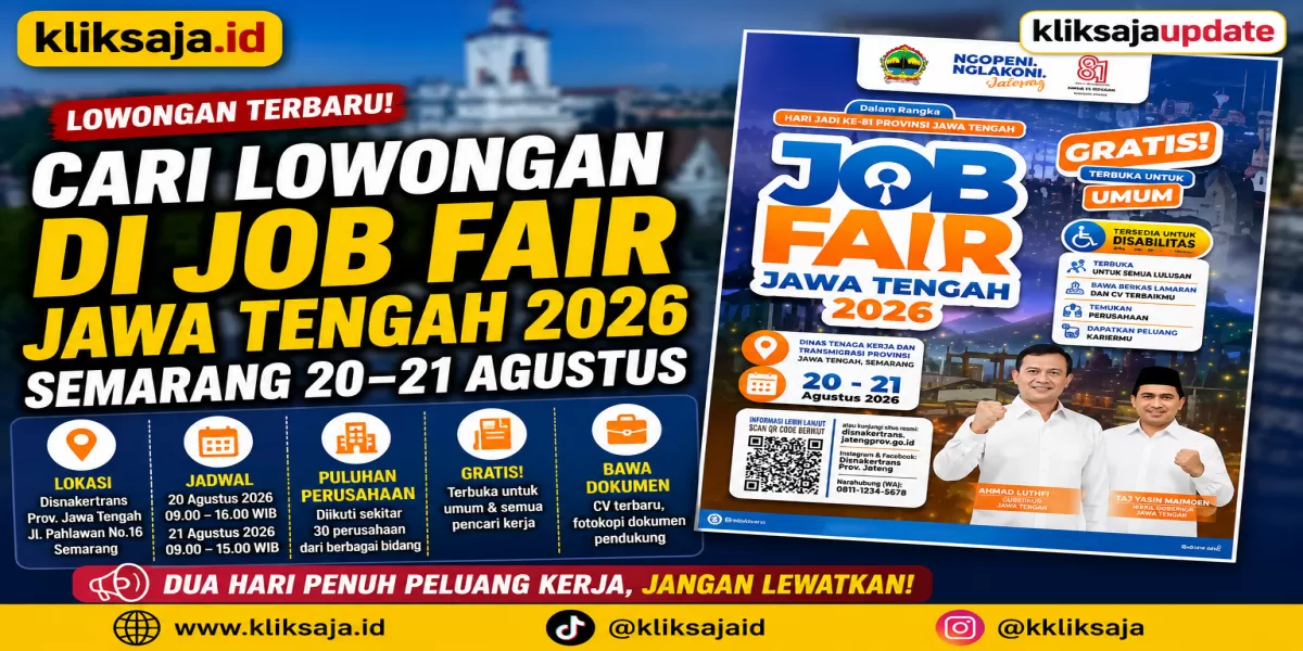 Cari Lowongan di Job Fair Jawa Tengah 2026 Semarang 20&ndash;21 Agustus: Cek Lokasi, Jadwal, Perusahaan dan Tips Melamar (Instagram )