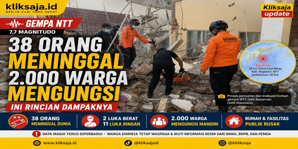 Gempa NTT 7,7 Magnitudo: 38 Orang Meninggal dan 2.000 Warga Mengungsi, Ini Rincian Dampaknya (Proses pencarian dan evakuasi korban gempa NTT oleh Basarnas. (SAR Maumere))
