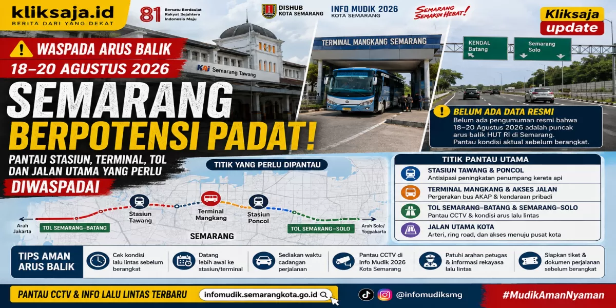 Waspada Arus Balik Semarang 18&ndash;20 Agustus 2026: Pantau Stasiun Tawang, Poncol, Terminal, Tol Semarang&ndash;Batang dan Solo (Instagram )