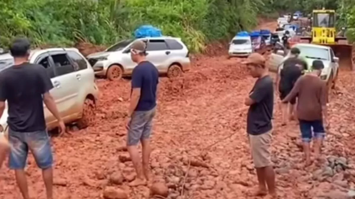 Momen viral rombongan pengantin melintasi jalan rusak di Lampung Barat. (TikTok/Afreza_)