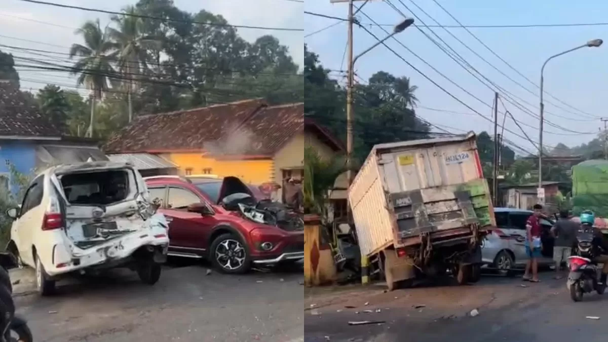 Rem Blong Picu Tabrakan Beruntun di Pesawaran, 8 Kendaraan Ringsek Seketika (Istimewa)
