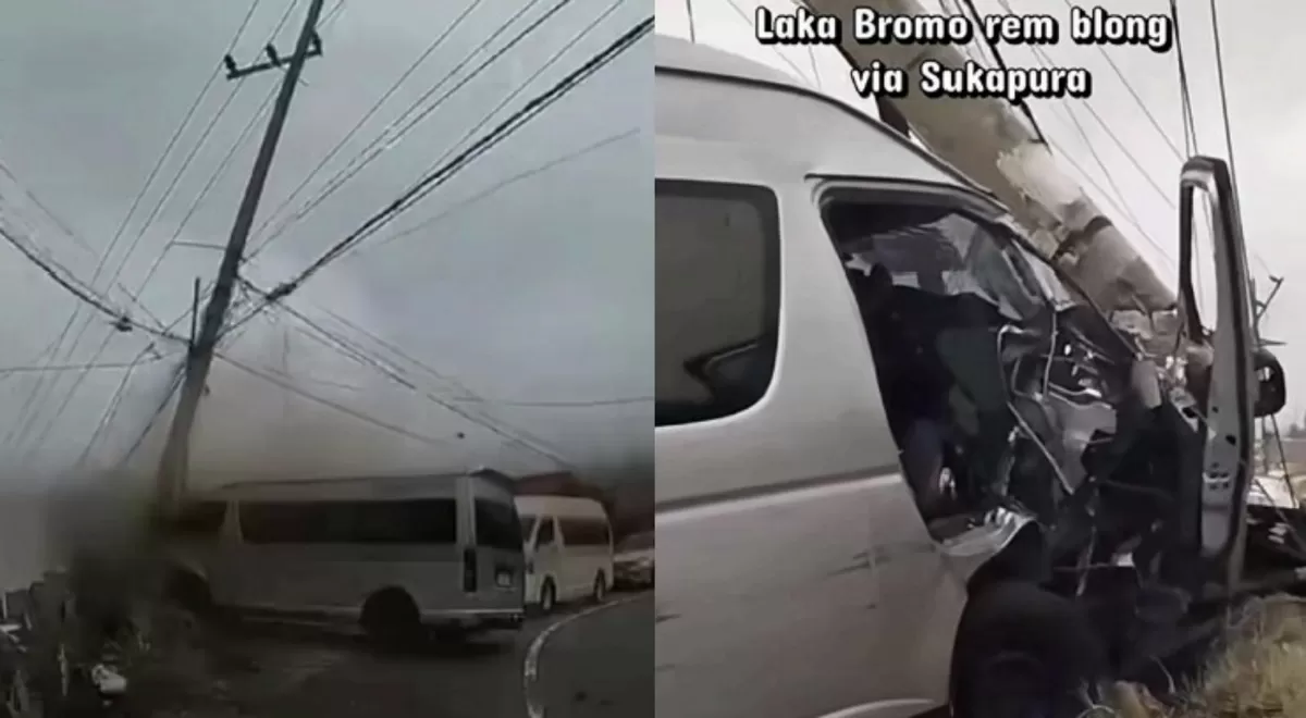 Kecelakaan mobil wisatawan mancanegara dari Singapura di Bromo.  (TikTok/Keiko  Traveling)