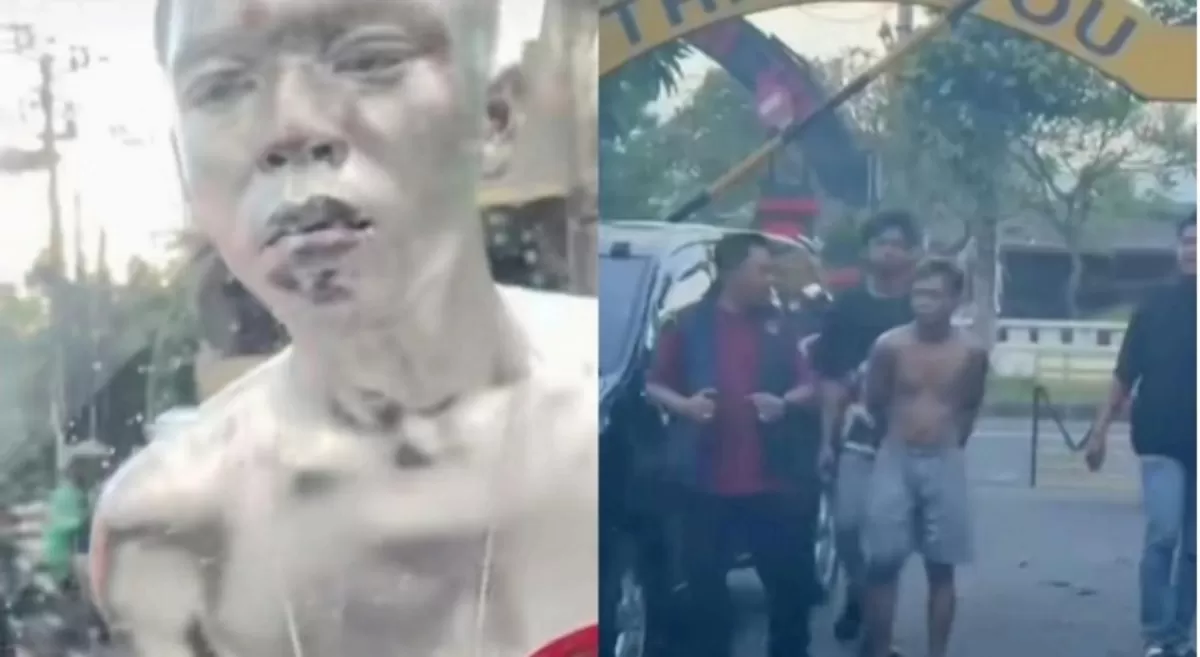 Viral manusia silver di Bali minta uang sambil menodongkan pisau. (Instagram/polrestadenpasar)