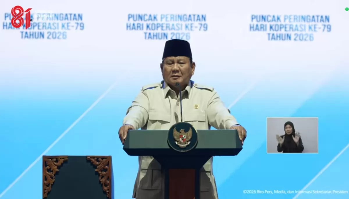 Presiden Prabowo saat berpidato di Acara Peringatan Hari Koperasi ke-79 Tahun 2026 (Dok. YouTube/Setpres)