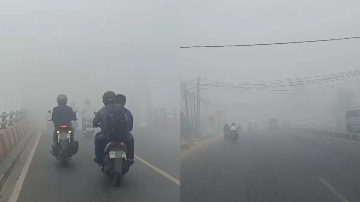 Kondisi kabut asap tebal akibat karhutla di Kota Banjarbaru, Kalimantan Selatan. (Threads/fahmi.mhfz - apluklat)
