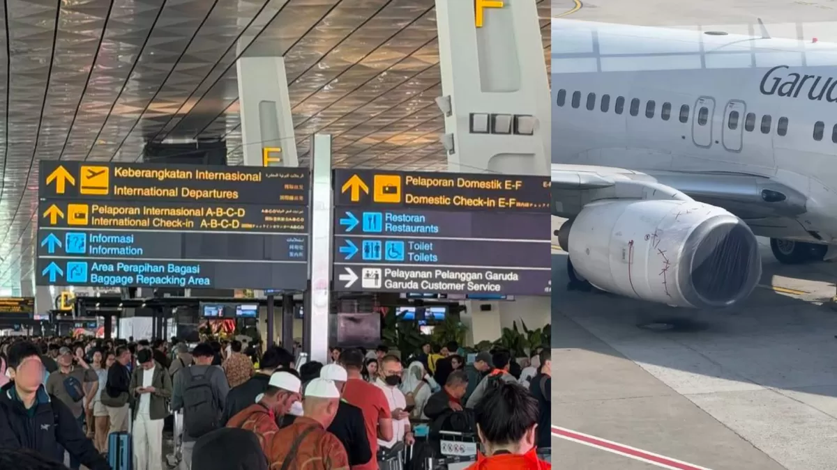 Penumpukan calon penumpang di Bandara Soekarno-Hatta imbas aktivitas erupsi dan abu vulkanik Gunung Anak Krakatau.  (Threads/limiaaprilianti - kurniawan.arf)