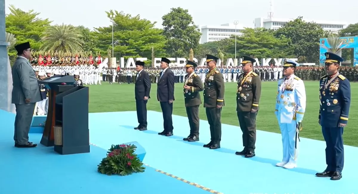 Presiden Prabowo saat memimpin perayaan HUT TNI 2026.  (YouTube Sekretariat Presiden)