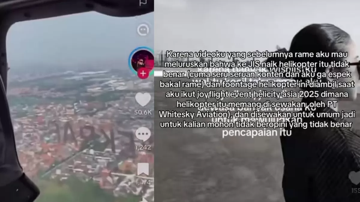Viral Tiktoker nonton konser The Weeknd dan diduga naik helikopter bertuliskan &lsquo;Ekraf&rsquo;. (TikTok/bumpbum.py)