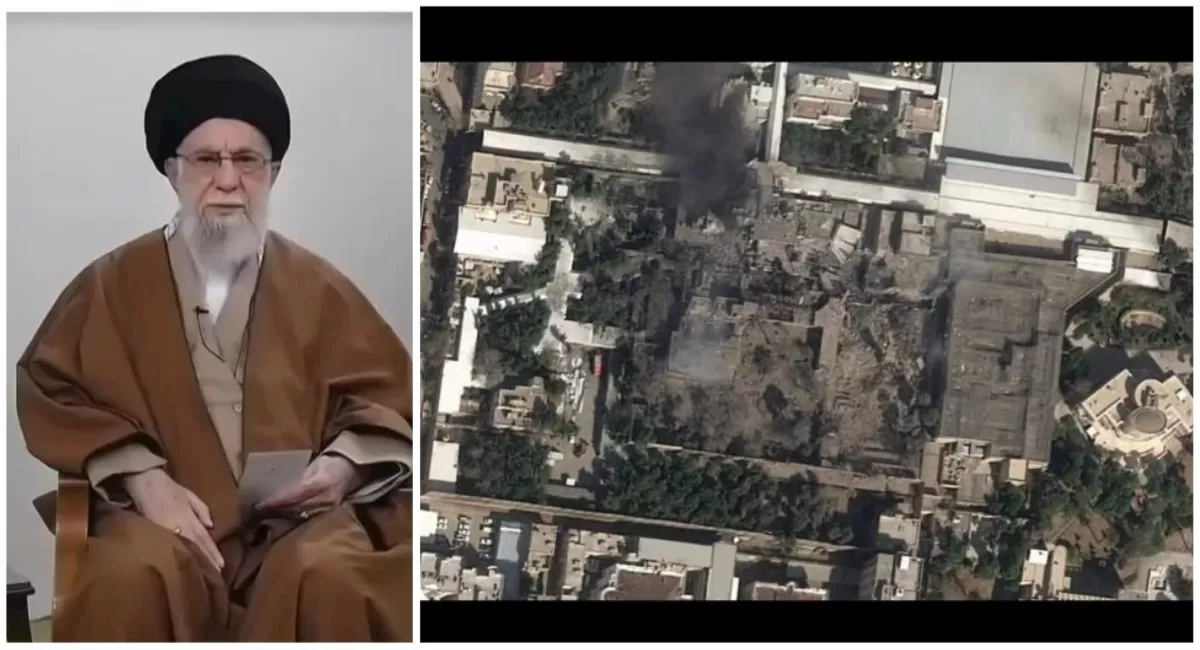 Potret Ali Khamenei, pemimpin agung Republik islam Iran yang tewas dan kediamannya yang luluh lantak pasca serangan Israel ke Teheran (Instagram/warungjurnalis)