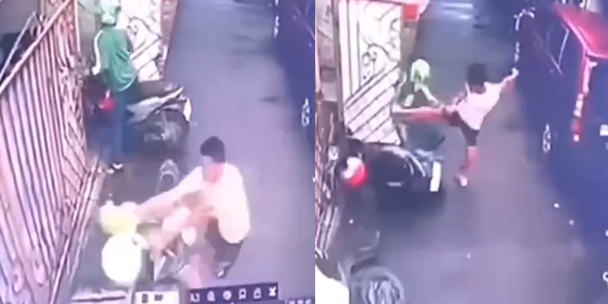 Detik-detik warga menghadang dua terduga pencuri motor di Jalan Biduri, aksi cepat dan kompak berhasil menggagalkan upaya pelarian. (X/neVerAl0nely___)