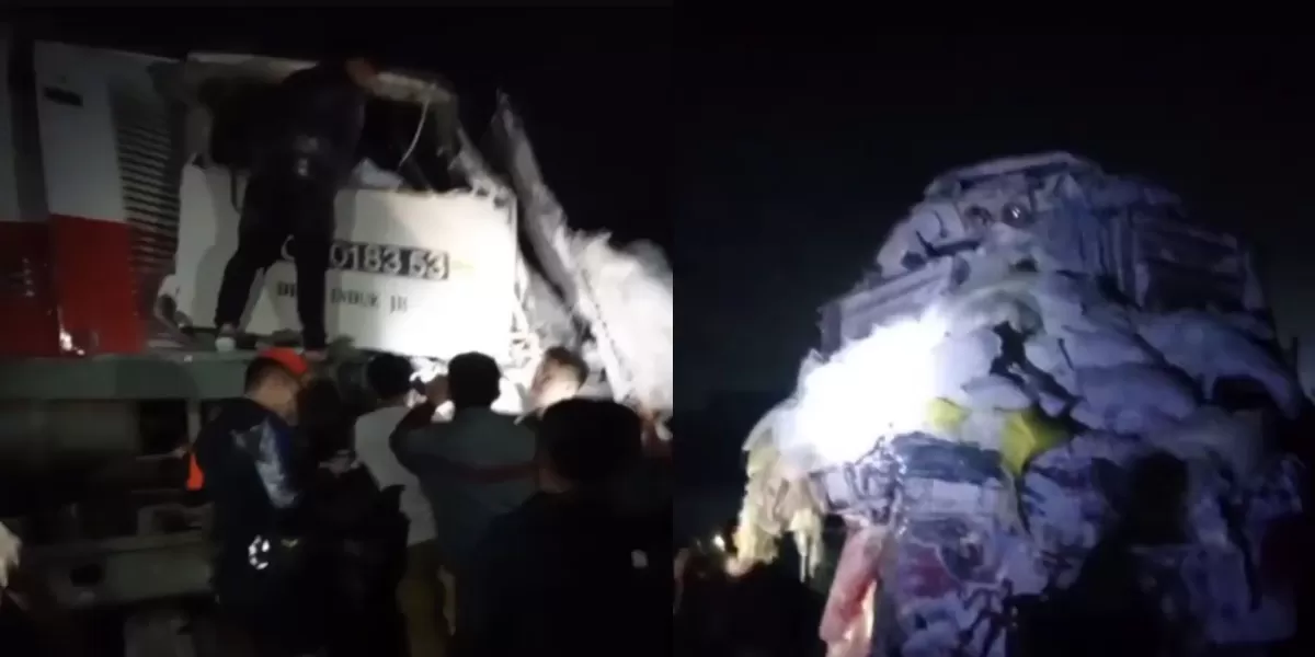 Proses penanganan insiden KA Blambangan Ekspres setelah tertemper truk di jalur Probolinggo-Leces, Jawa Timur. (X/sahabat_kereta)