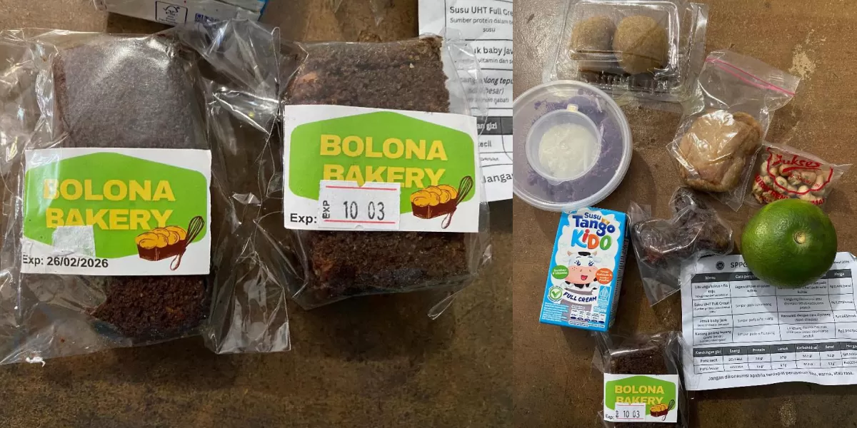 Paket makanan yang diduga berasal dari program MBG, termasuk roti yang dilaporkan telah melewati tanggal kedaluwarsa.  (X/merapi_uncover)