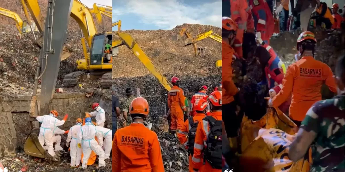 Tim SAR Gabungan saat mengevakuasi korban longsor TPST Bantargebang (Instagram/@unitsiagasar_bekasi)