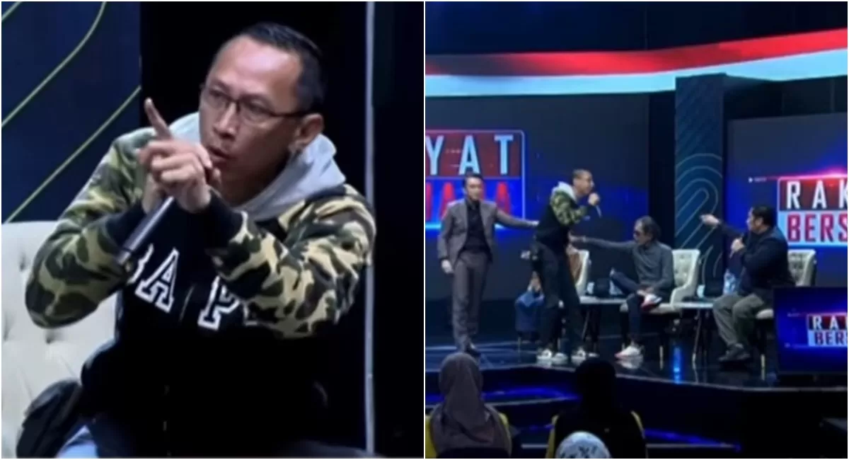 Potret pegiat medsos Permadi Arya alias Abu Janda berkata kasar pada narasumber hingga didepak keluar dari acara diskusi di televisi nasional (Instagram/sisiterang.official)