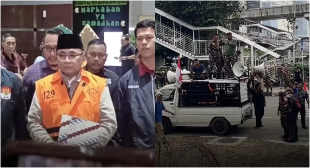 Potret eks menag Yaqut Cholil Qoumas yang resmi ditahan hingga membuat Banser mendidih datangi gedung KPK (Instagram/sisiterang.official)