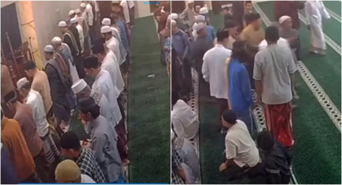Detik-detik seorang jemaah meninggal dunia saat melaksanakan sholat tarawih di Masjid Babussalam Depok yang segera mendapat pertolongan warga (Instagram/info_jabodetabek)