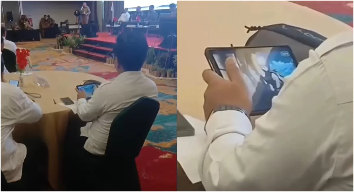 Momen Ketua Regional SPPG Jambi ketahuan main game saat rapat bersama Gubernur Jambi (Instagram/kabarjambiupdate)