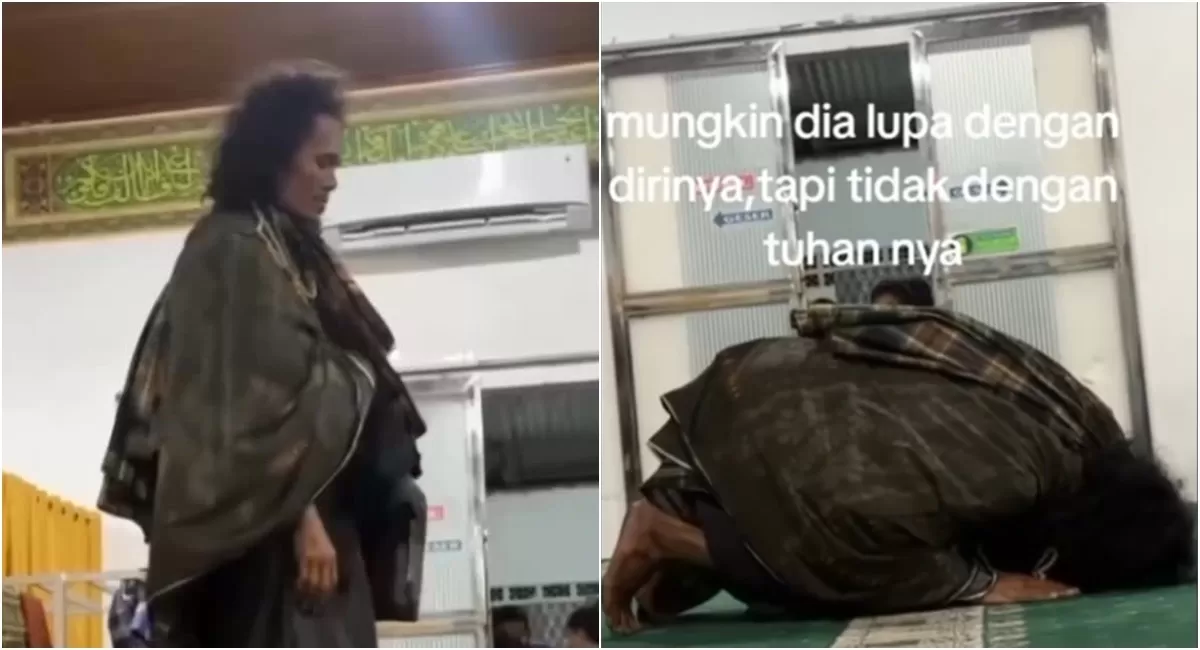 Potret ODGJ terekam kamera sedang melakukan sholat dengan khusyu' dalam masjid (Instagram/folkonoha)