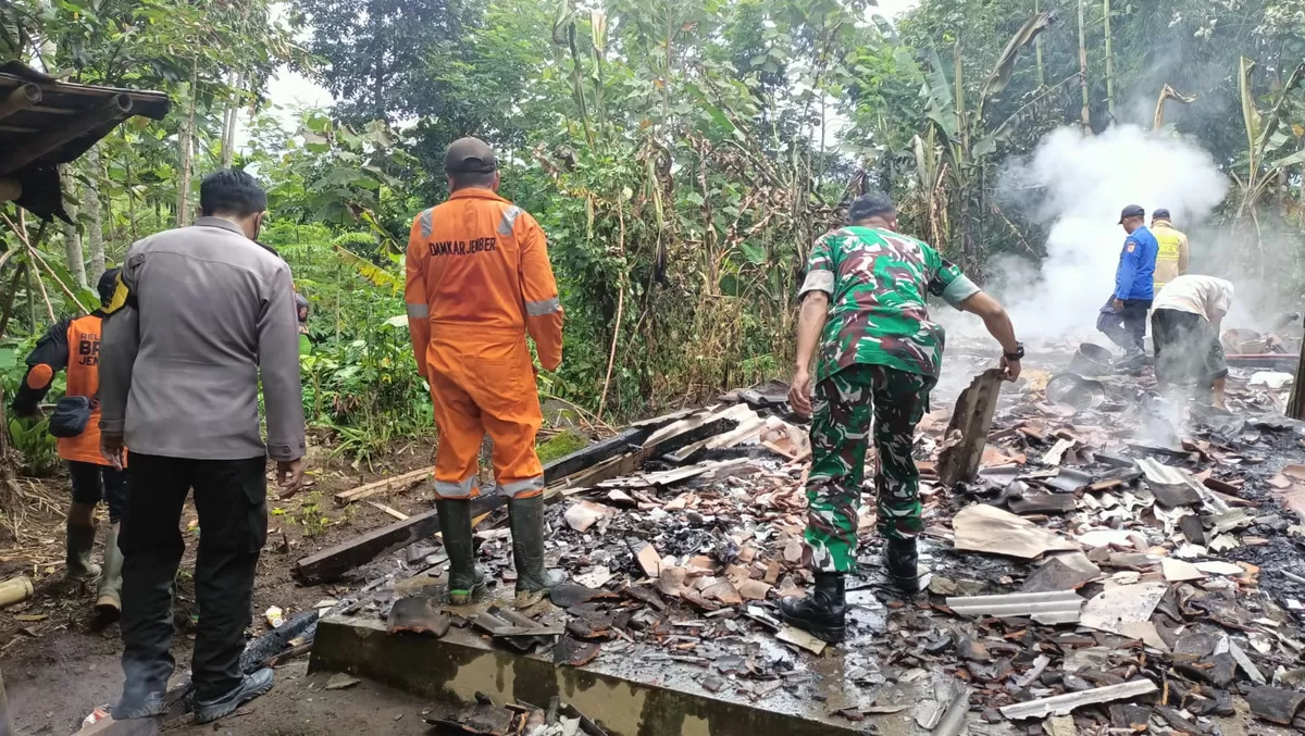 Tim BPBD Jember saat mendatangi lokasi kebakaran. (Dok BPBD Jember)