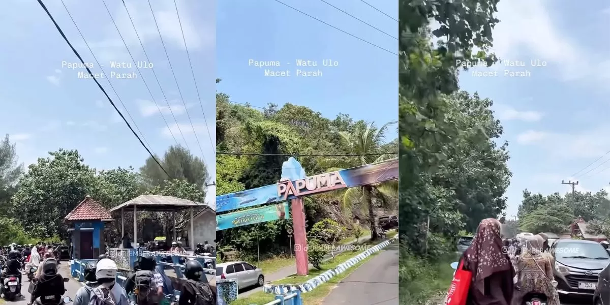 Kondisi jalan hingga pintu masuk menuju kawasan Pantai Papuma dan Watu Ulo Jember pada Sabtu, 28 Maret 2026 (Instagram/@mydm01)