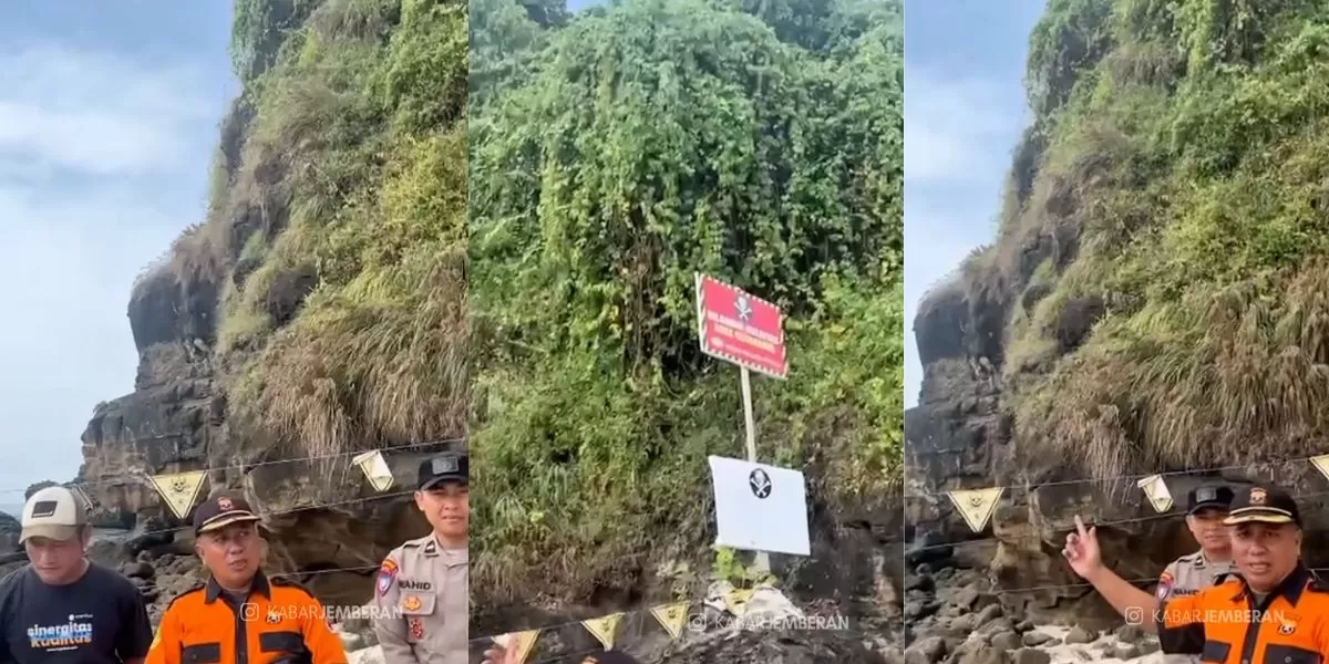 Basarnas saat menunjukkan lokasi pemuda asal Cianjur terseret ombak Pantai Papuma (Instagram @kabarjemberan)