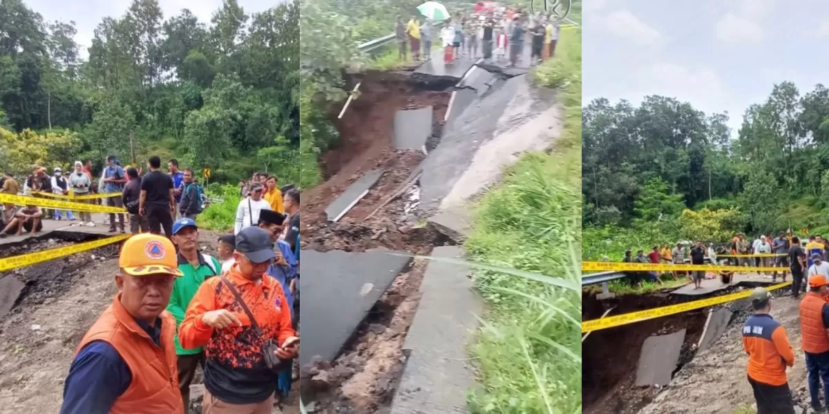 Kondisi jembatan menuju Air Terjun Madakaripura yang ambles (Kolase Instragram @probolinggokita, @bpbdkabpro)