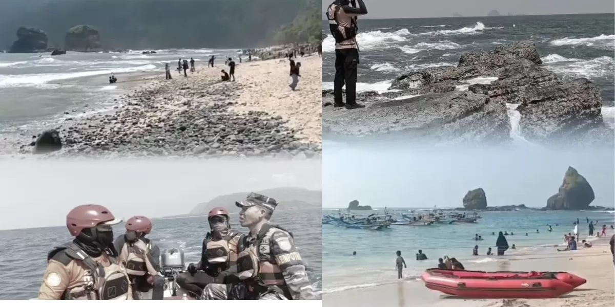 Tim SAR Gabungan saat pencarian hari kedua korban terseret ombak di Pantai Papuma Jember (Instagram @kantorsar_banyuwangi)