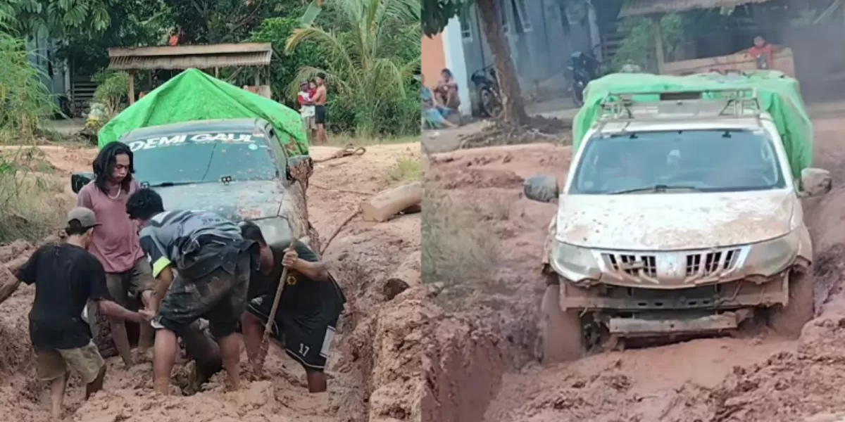 Jalan rusak di Bedayan, Kabupaten Sintang, Kalimantan Barat.   (Instagram/elisabetmurniw)