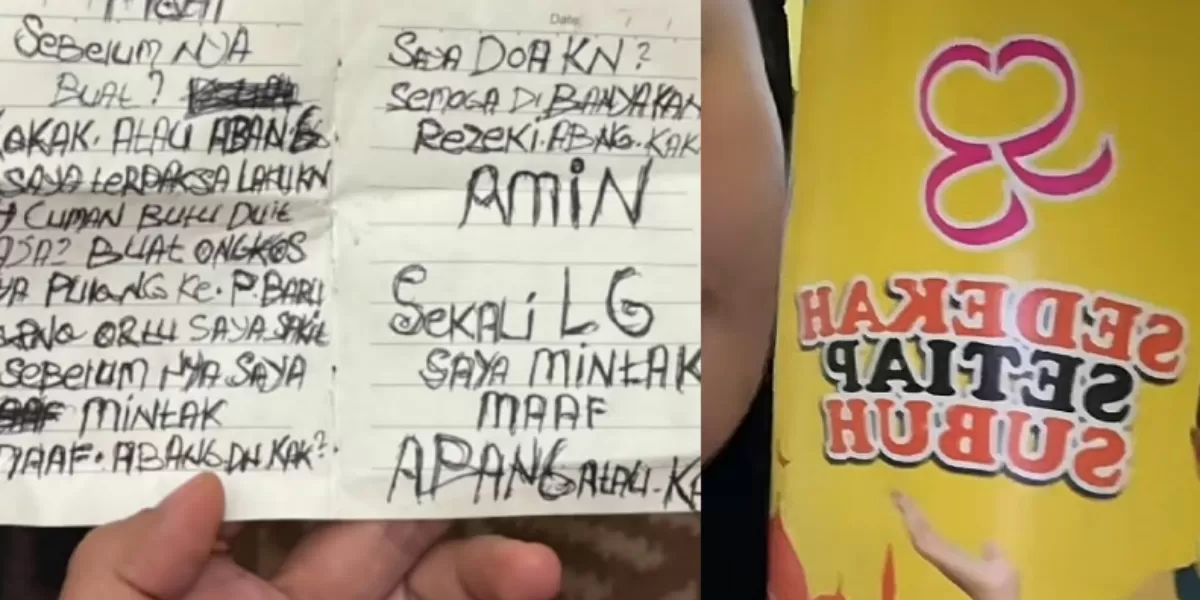 Maling di Medan meninggalkan surat permintaan maaf untuk korbannya.   (TikTok/deswitasari72)