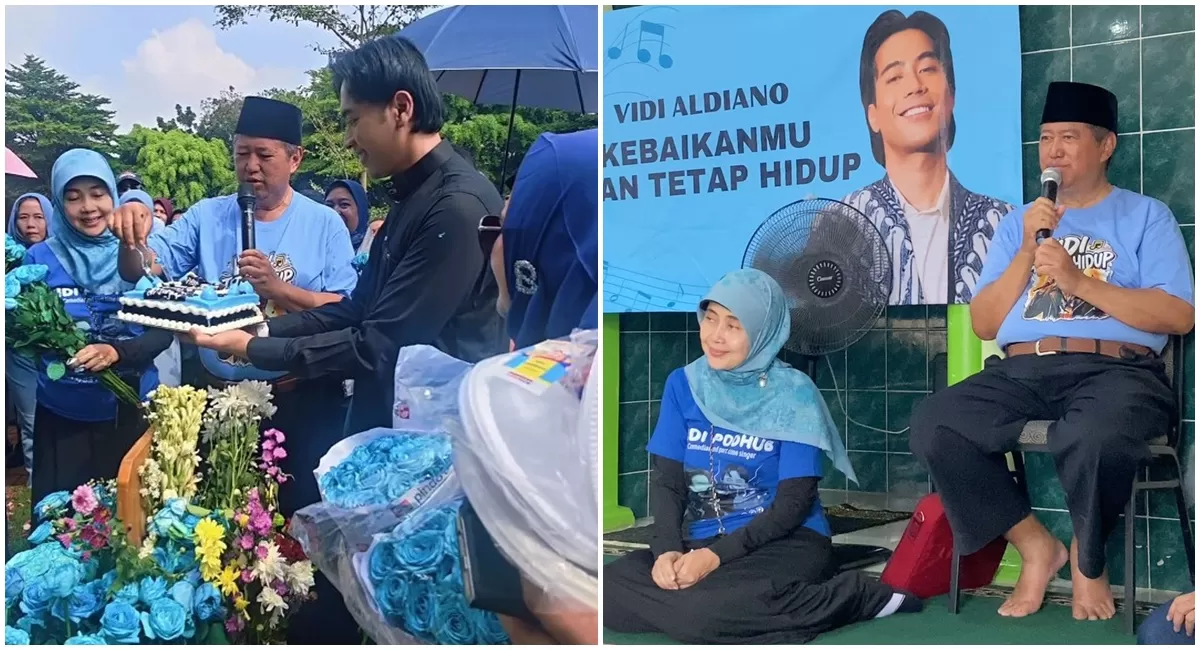 Potret kedua orang tua dan para penggemar yang ikut ziarah serta dia bersama di momen ulang tahun Vidi Aldiano (Instagram/v8harrykiss)