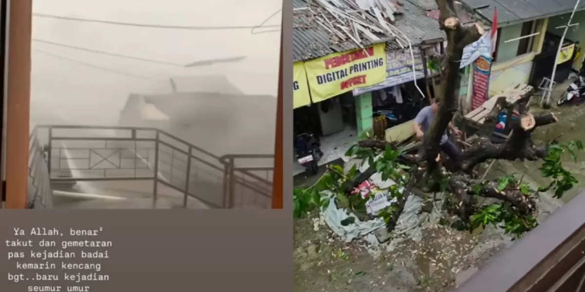 Cerita warga Cikarang Selatan, Kabupaten Bekasi saat terjadi hujan dan angin kencang.  (Instagram/shashe_family)