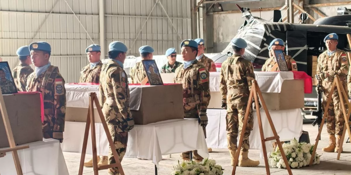 Upacara penghormatan terhadap 3 jenazah prajurit TNI yang tewas di Lebanon (Dok. Badan Komunikasi)
