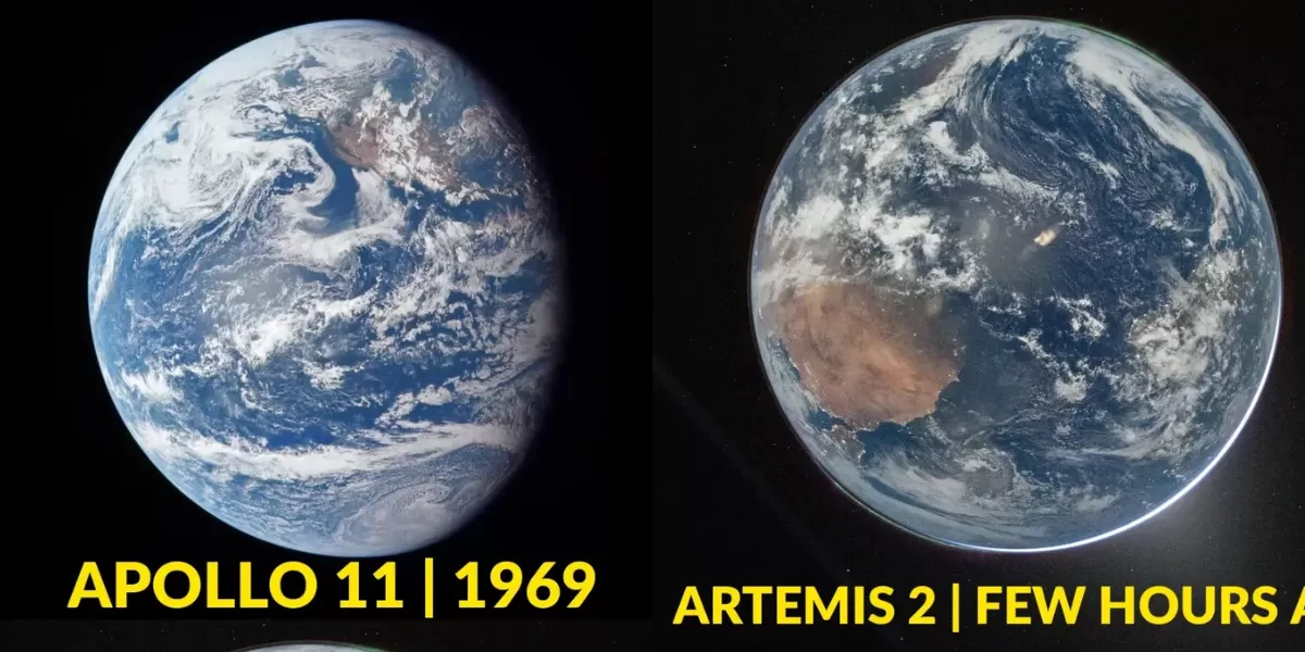 Potret perbandingan bumi di tahun 1969 dan tahun 2026 yang dirilis oleh NASA. Terlihat perbedaan yang cukup mencolok. (Instagram/astrosapientes)