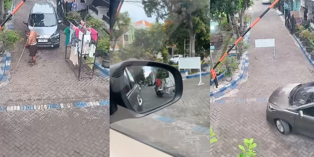 Momen seorang warga perumahan Sidokare Sidoarjo menutup jalan umum (TikTok/@brilliant.prayoga)