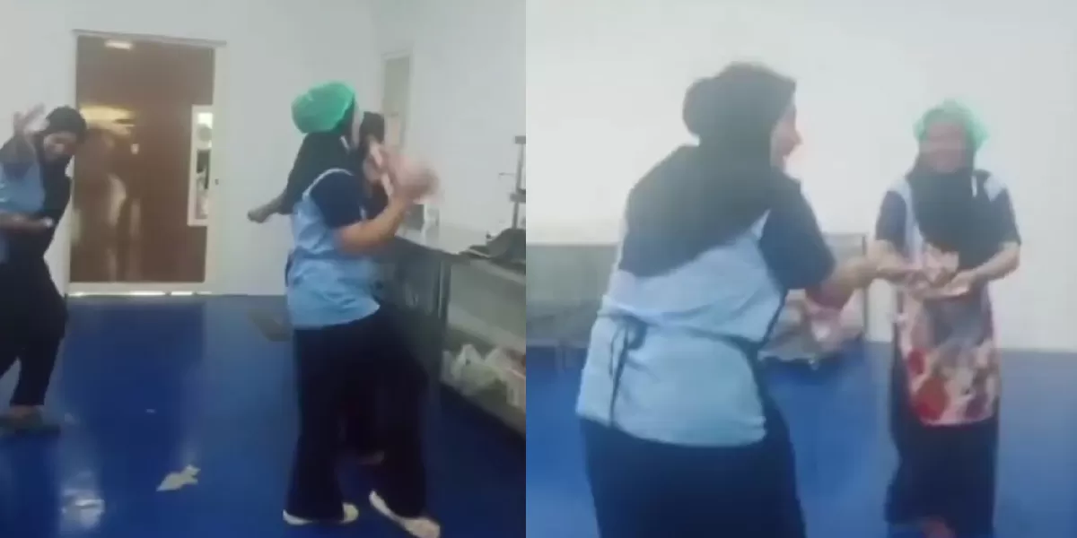 Suasana santai pegawai dapur usai bekerja yang berubah menjadi momen hiburan hingga viral di media sosial. (X/RadioElshinta)