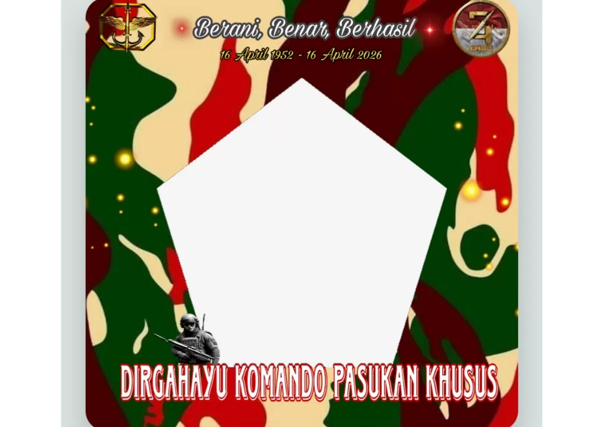 &lrm;Twibbon HUT ke-74 Kopassus 2026 gratis. (Twibbonize.com/Putri Komando)