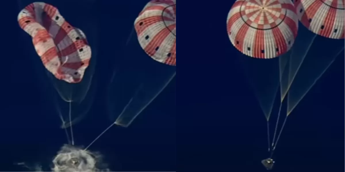 Potret parasut astronot yang mendarat di lepas Pantai San Diego setelah menjalankan misi mengelilingi bulan dengan Artemis II. (Tangkapan layar instagram/nasa)