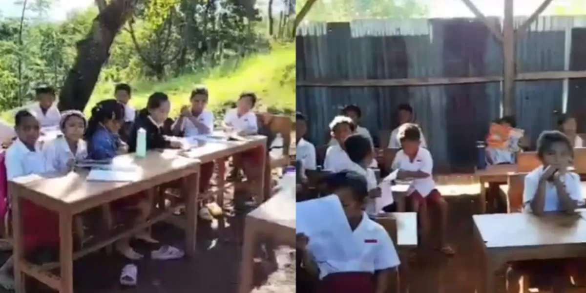 Viral siswa SDN Tando, Manggarai Barat belajar di luar kelas karena tidak punya ruangan.    (TikTok/karlosdurman)